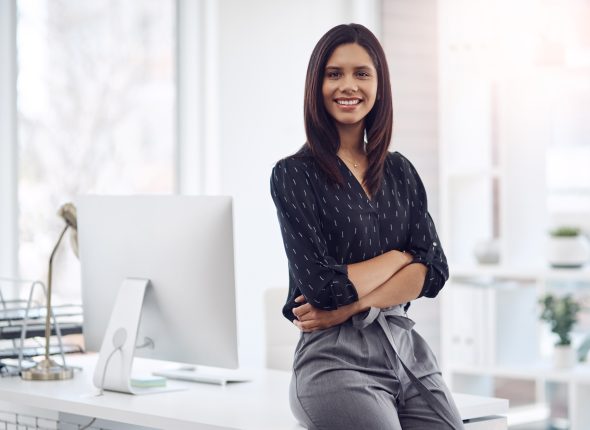 Arms,Crossed,,Business,And,Portrait,Of,Woman,At,Desk,In